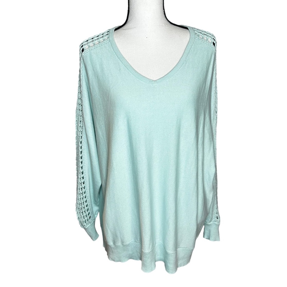 Lane Bryant Sweater 18/20 Dolman Sleeve Stretch V-Neck Seafoam Green